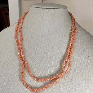 Vintage 70’s polished double strand coral chip necklace